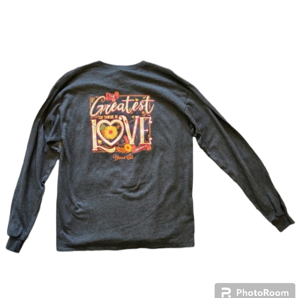 NWT Blessed Girl long sleeved charcoal gray tee "The Greatest of these is love" - Picture 2 of 8
